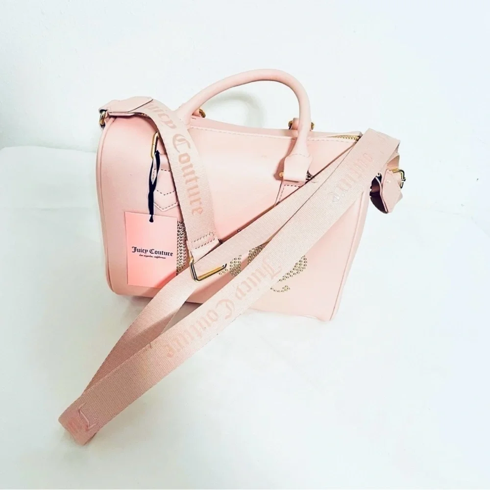 NWT Juicy Couture Pink Satchel Crossbody Diamond Embellishment Logo Thick Strap